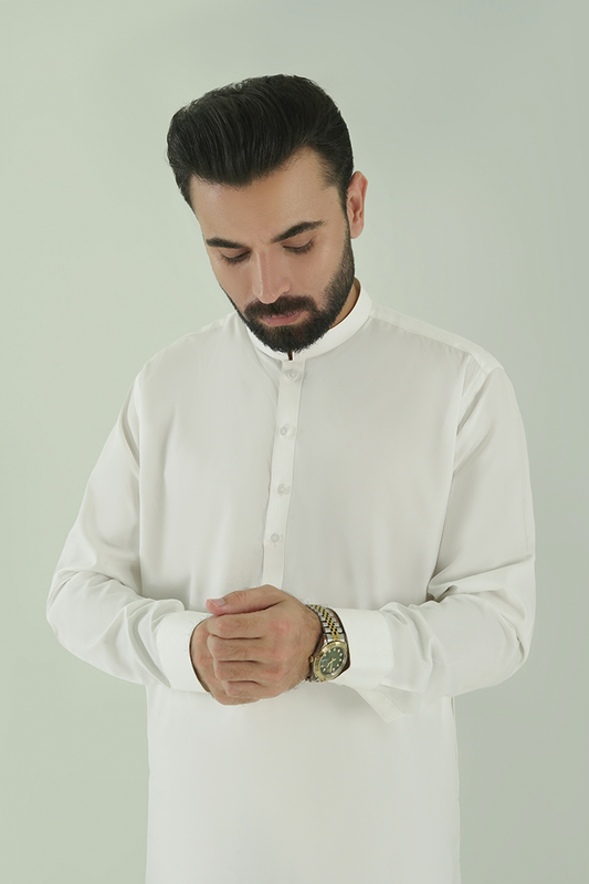 Picture of Black Pearl - Wash & Wear | Off White Ban Kameez Shalwar - Available at Raja Sahib