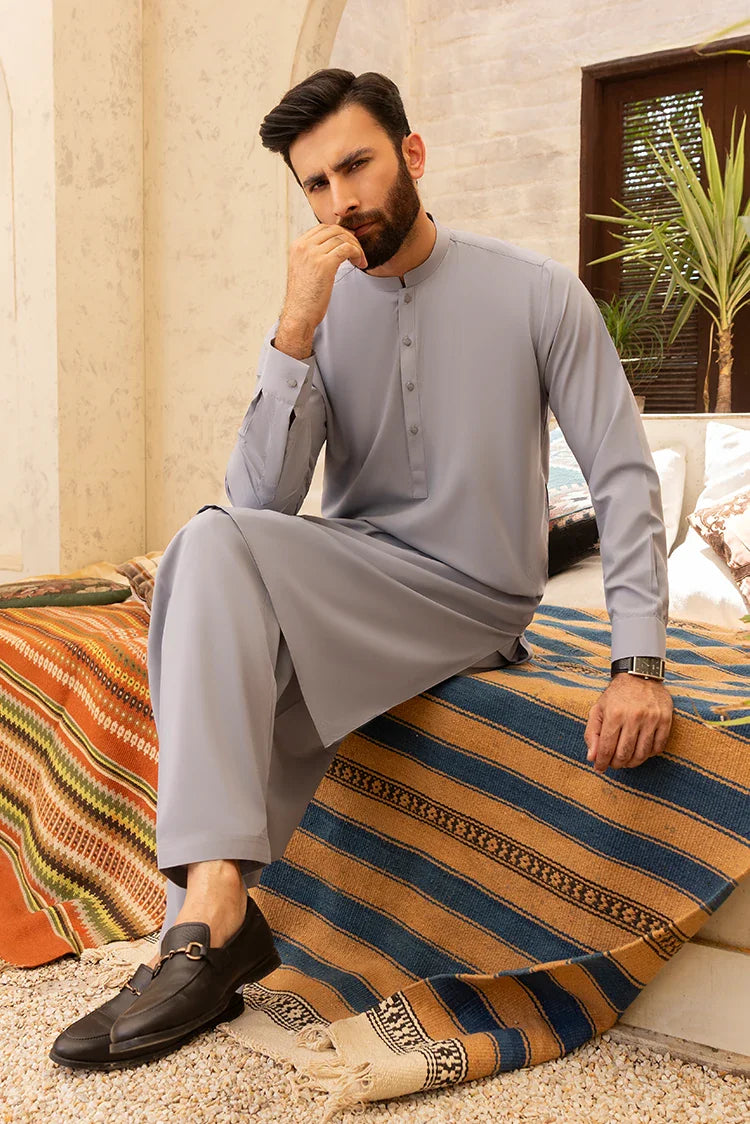 Picture of Black Pearl - Wash & Wear | Grey Ban Shalwar kameez - Available at Raja Sahib