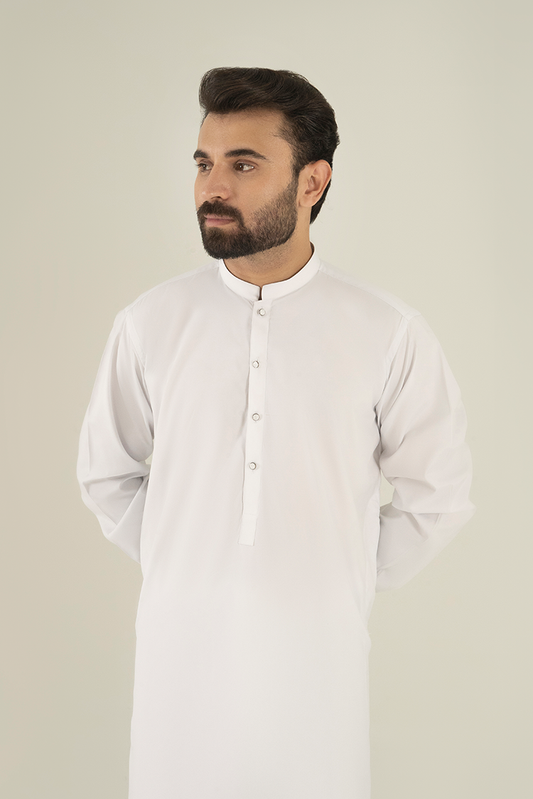 Picture of Black Pearl - Wash & Wear | White Ban Kameez Shalwar - Available at Raja Sahib