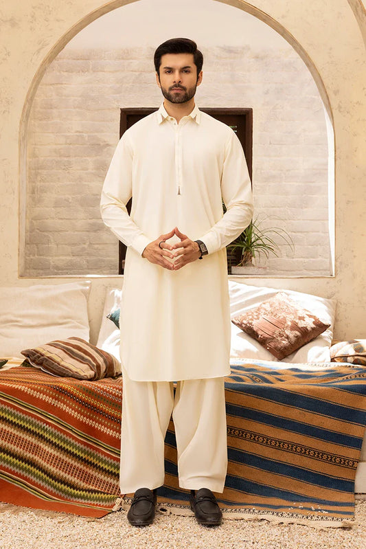 Picture of Black Pearl - Wash & Wear | Cream Collar Shalwar Kameez - Available at Raja Sahib