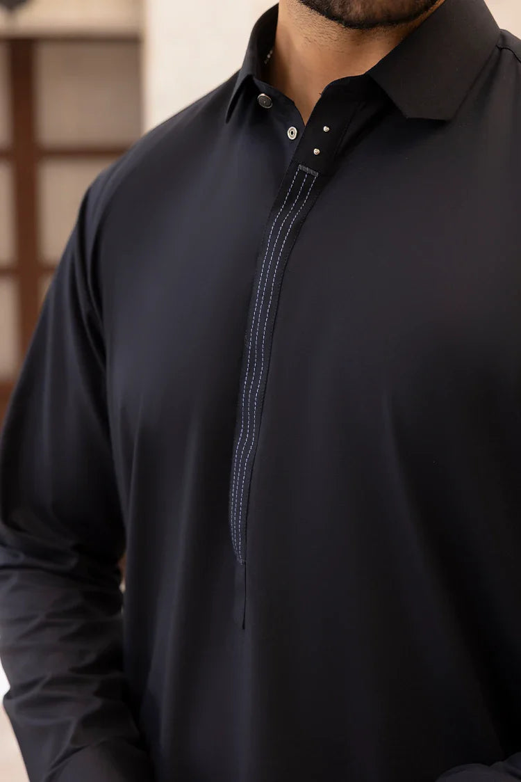 Picture of Black Pearl - Wash & Wear | Black Collar Shalwar kameez - Available at Raja Sahib