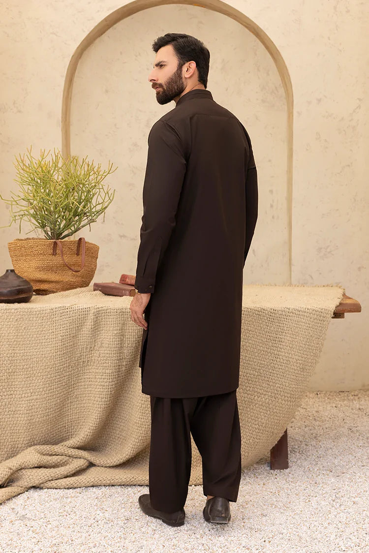 Picture of Black Pearl - Wash & Wear | Dark Brown Collar Shalwar Kameez - Available at Raja Sahib