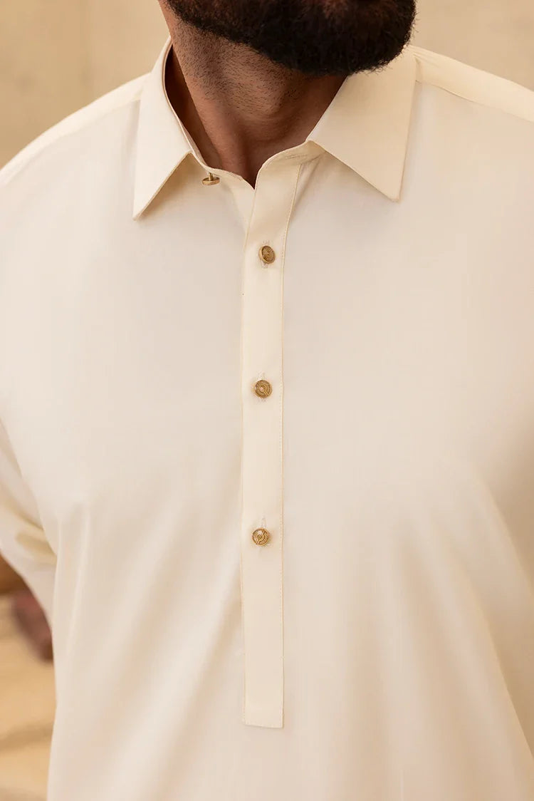 Picture of Black Pearl - Wash & Wear | Cream Collar Shalwar Kameez - Available at Raja Sahib