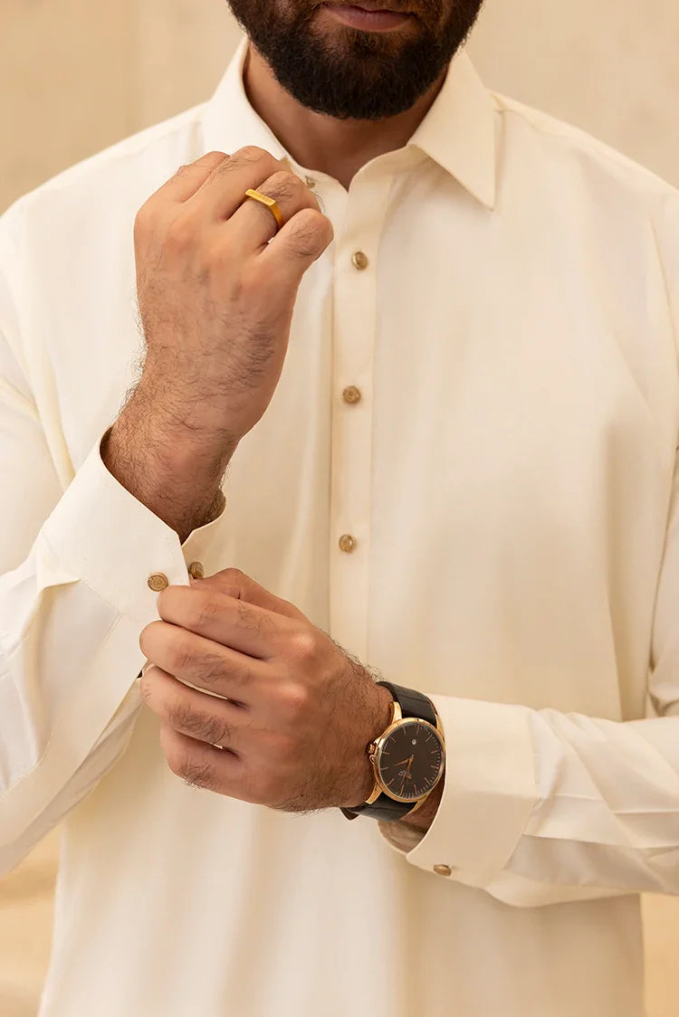 Picture of Black Pearl - Wash & Wear | Cream Collar Shalwar Kameez - Available at Raja Sahib