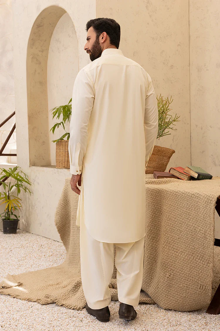 Picture of Black Pearl - Wash & Wear | Cream Collar Shalwar Kameez - Available at Raja Sahib