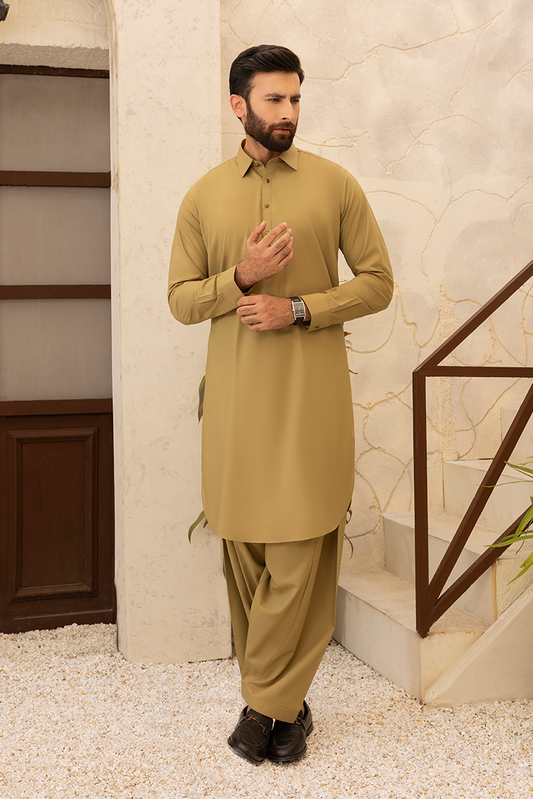 Picture of Black Pearl - Wash & Wear | Sand Collar Shalwar Kameez - Available at Raja Sahib