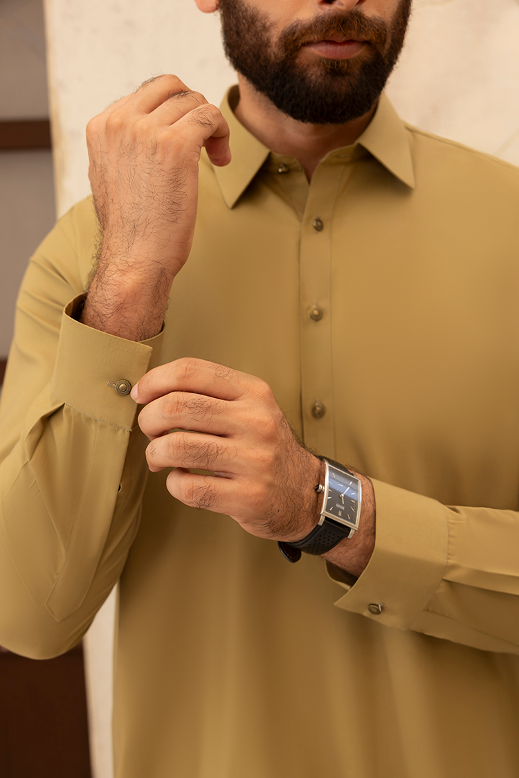 Picture of Black Pearl - Wash & Wear | Sand Collar Shalwar Kameez - Available at Raja Sahib
