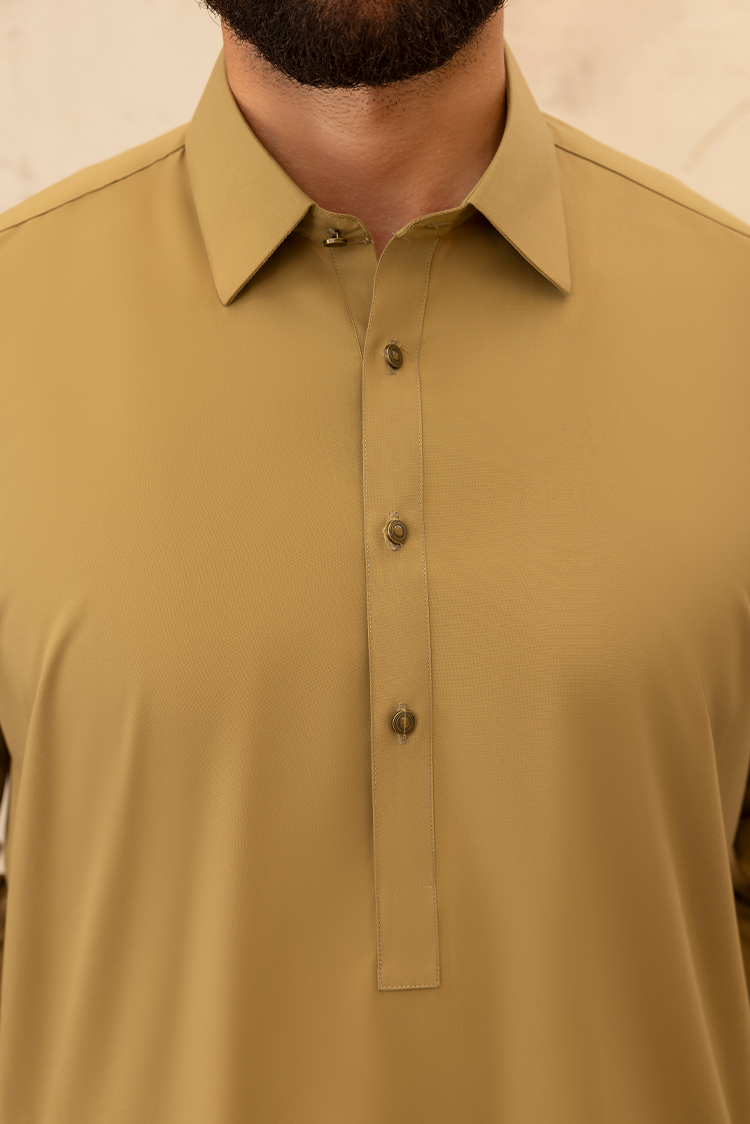 Picture of Black Pearl - Wash & Wear | Sand Collar Shalwar Kameez - Available at Raja Sahib