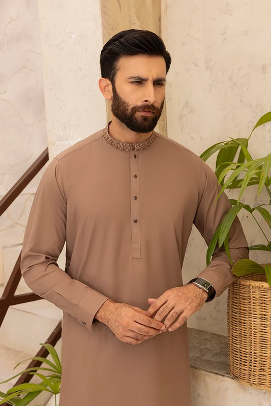 Picture of Black Pearl - Wash & Wear | Brown Ban Shalwar Kameez - Available at Raja Sahib