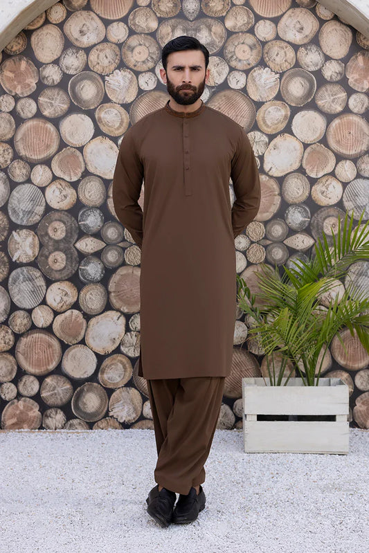 Black Pearl - Wash & Wear | Dark Brown Ban Shalwar Kameez