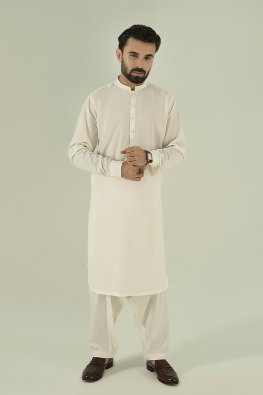 Black Pearl - Wash & Wear | Off White Ban Kameez Shalwar