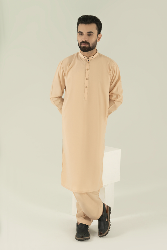Black Pearl - Wash & Wear | Beige Ban Kameez Shalwar