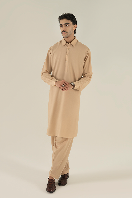 Picture of Black Pearl - Wash & Wear | Light Brown Ban Kameez Shalwar - Available at Raja Sahib