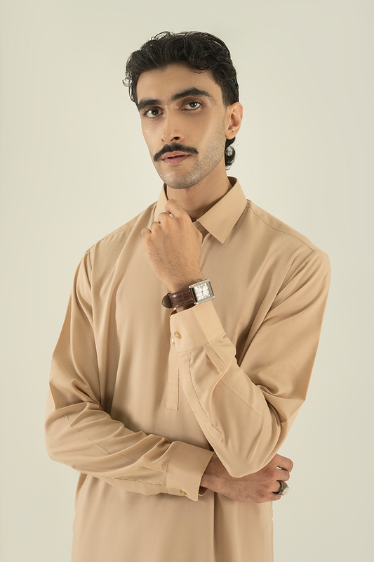 Picture of Black Pearl - Wash & Wear | Light Brown Ban Kameez Shalwar - Available at Raja Sahib