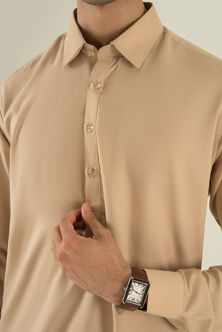 Picture of Black Pearl - Wash & Wear | Light Brown Ban Kameez Shalwar - Available at Raja Sahib