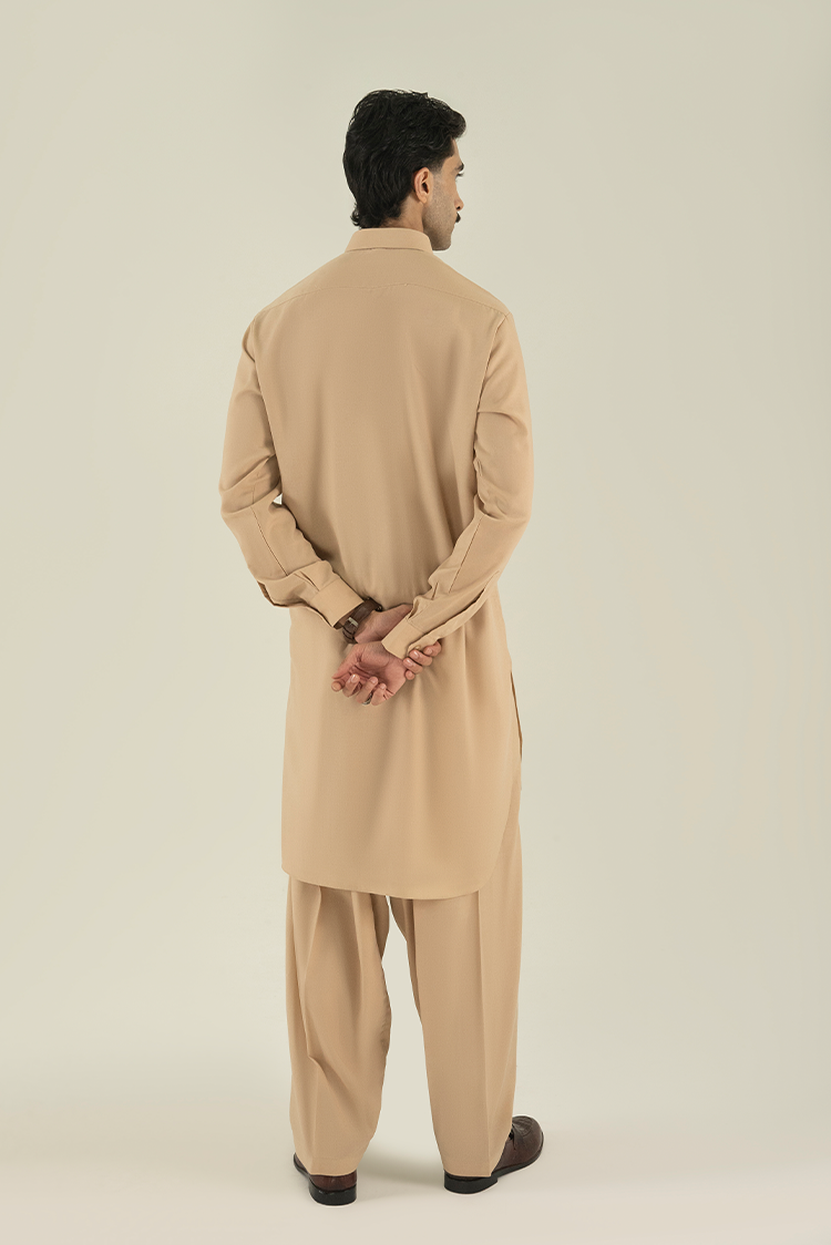 Picture of Black Pearl - Wash & Wear | Light Brown Ban Kameez Shalwar - Available at Raja Sahib