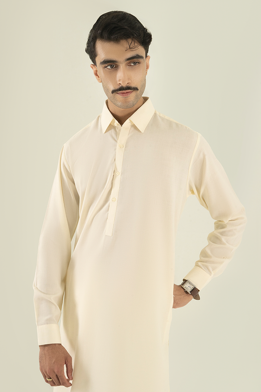 Picture of Black Pearl - Wash & Wear | Lime Collar Kameez Shalwar - Available at Raja Sahib