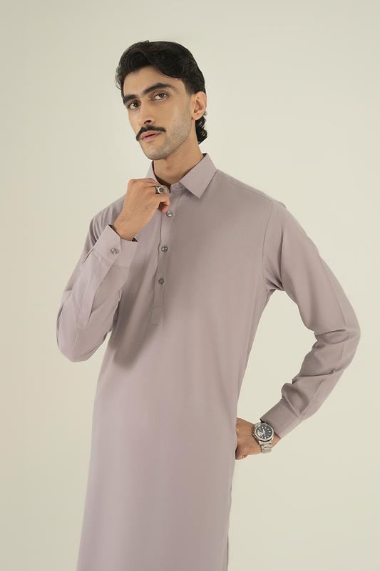 Picture of Black Pearl - Wash & Wear | Purple Collar Kameez Shalwar - Available at Raja Sahib