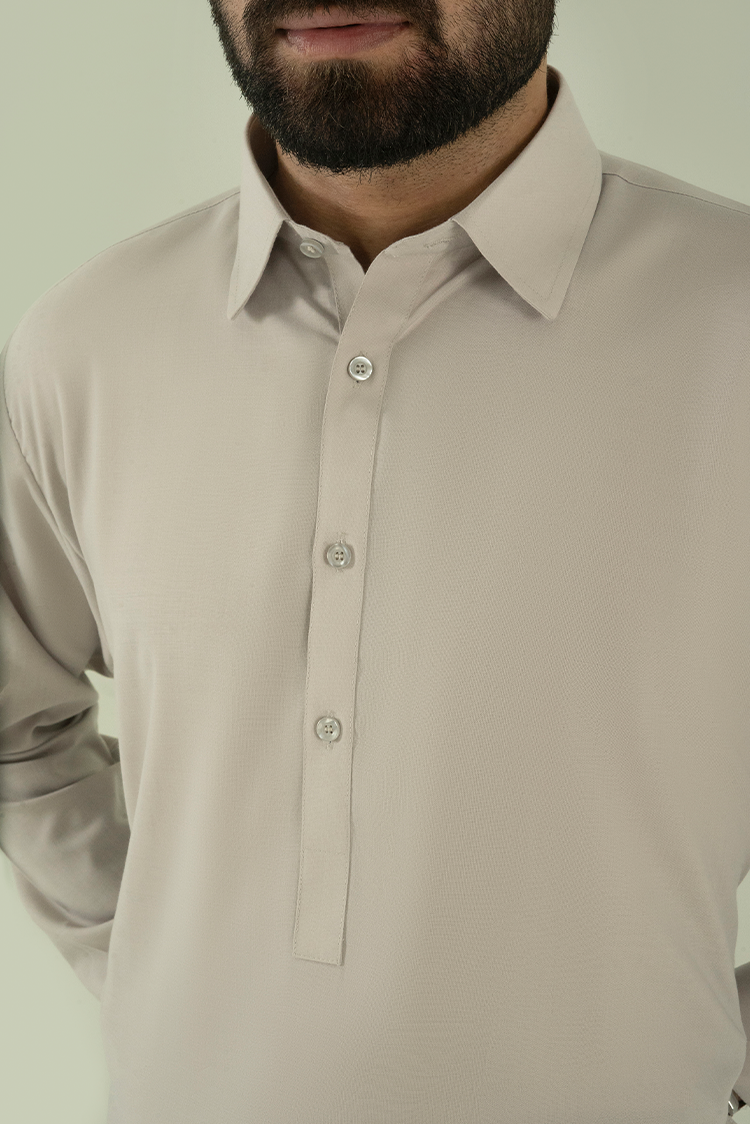 Picture of Black Pearl - Wash & Wear | Silver Collar Kameez Shalwar - Available at Raja Sahib