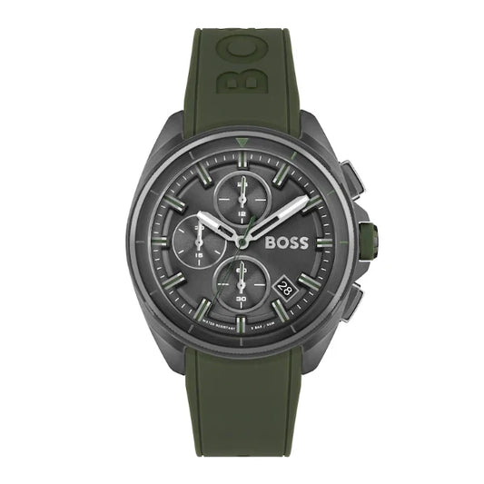 Picture of Hugo Boss Volane Green Silicone Strap Grey Dial Chronograph Quartz Watch For Gents - 1513952 - Available at Raja Sahib