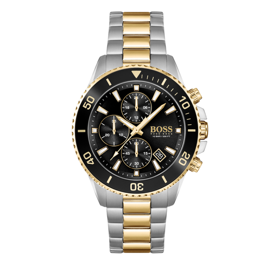 Hugo Boss Admiral Two-Tone Stainless Steel Black Dial Chronograph Quartz Watch For Gents - 1513908