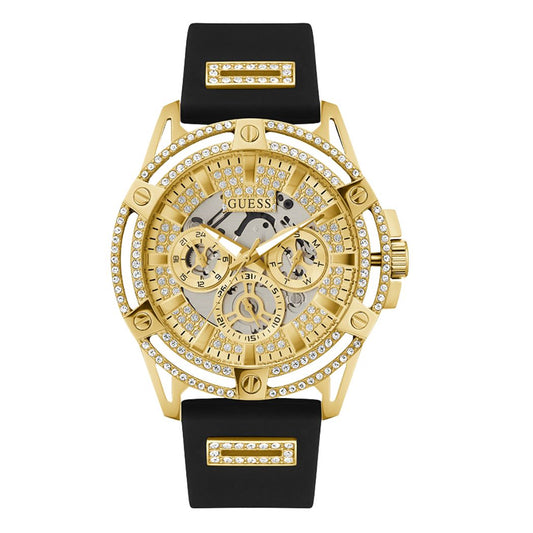 Guess King Black Silicone Strap Silver Dial Quartz Watch for Gents - GW0537G2