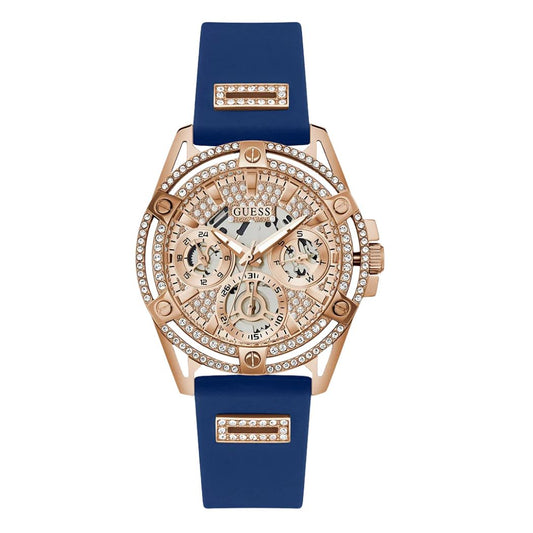 Guess Queen Blue Silicone Strap Rose Gold Dial Quartz Watch for Ladies - GW0536L5