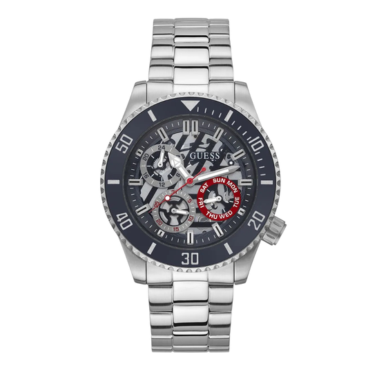 Guess Axle Silver Stainless Steel Black Dial Quartz Watch for Gents - GW0488G1