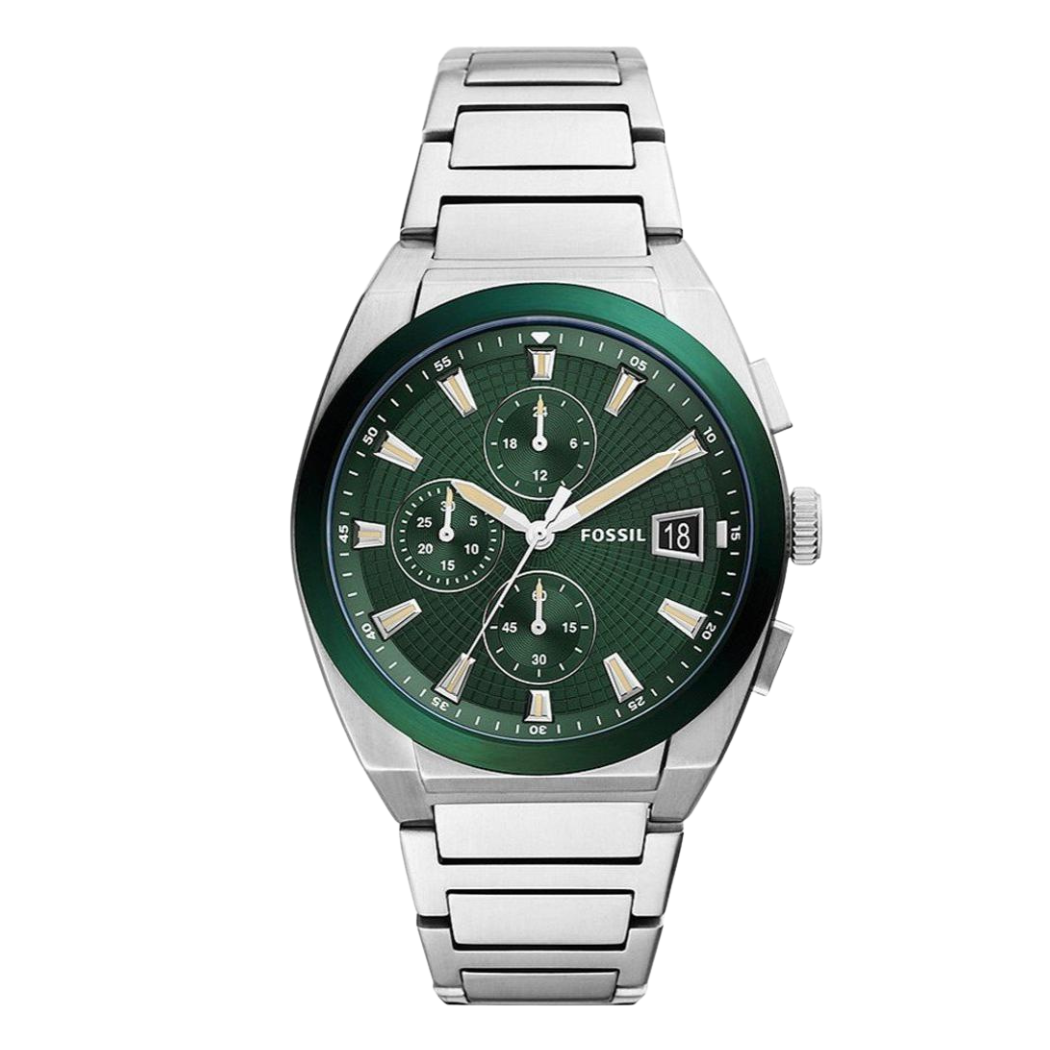 Picture of Fossil Everett Silver Stainless Steel Green Dial Chronograph Quartz Watch for Gents - FS5964 - Available at Raja Sahib