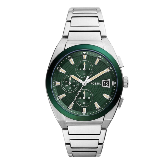 Picture of Fossil Everett Silver Stainless Steel Green Dial Chronograph Quartz Watch for Gents - FS5964 - Available at Raja Sahib