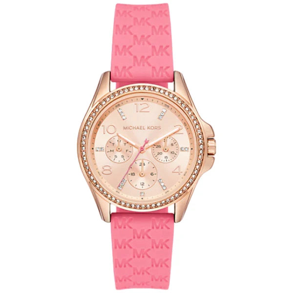 Picture of Michael Kors Pilot Pink Silicone Strap Rose Gold Dial Quartz Watch for Ladies - MK7375 - Available at Raja Sahib