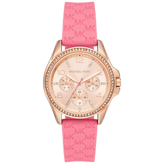 Picture of Michael Kors Pilot Pink Silicone Strap Rose Gold Dial Quartz Watch for Ladies - MK7375 - Available at Raja Sahib
