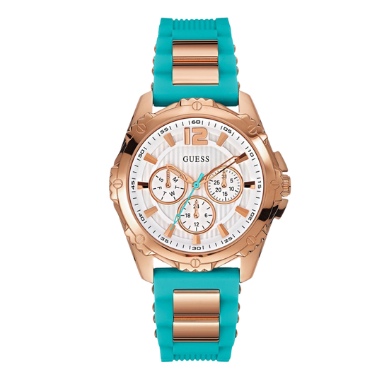 Picture of Guess Turquoise Silicone Strap White Dial Quartz Watch for Ladies - W0325L10 - Available at Raja Sahib