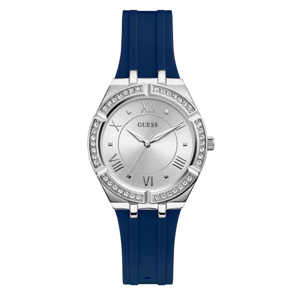 Picture of Guess Blue Silicone Strap Silver Dial Quartz Watch for Ladies - GW0034L5 - Available at Raja Sahib