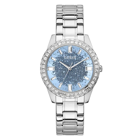 Picture of Guess Glitter Burst Silver Stainless Steel Blue Dial Quartz Watch for Ladies - GW0405L1 - Available at Raja Sahib
