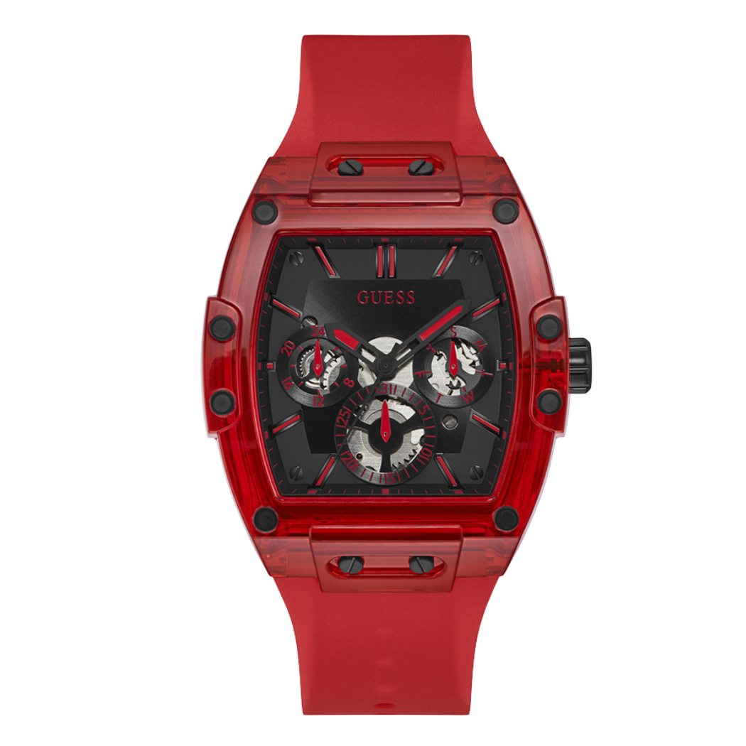 Picture of Guess Phoenix Red Silicone Strap Black Dial Quartz Watch for Gents - GW0203G5 - Available at Raja Sahib