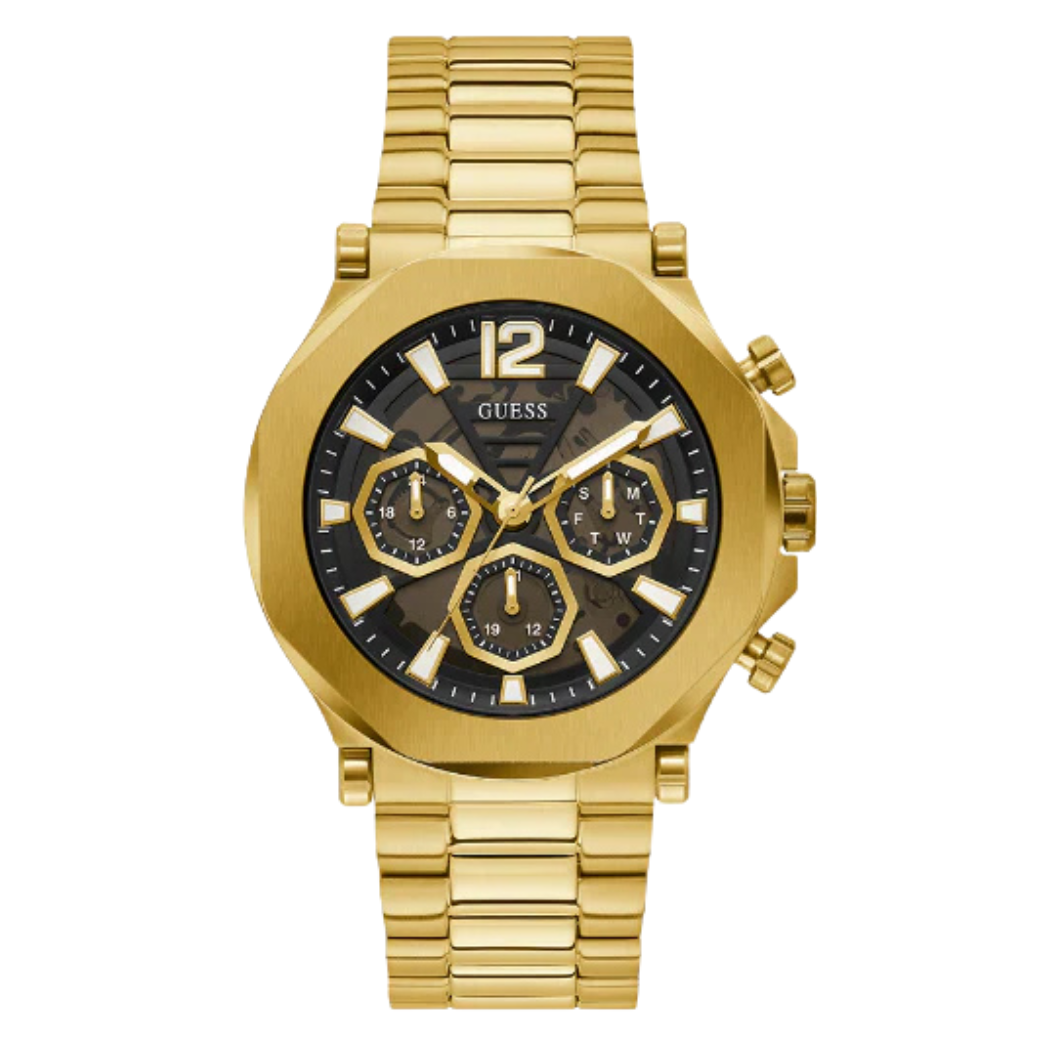 Picture of Guess EDGE Gold Stainless Steel Black Dial Chronograph Quartz Watch for Gents - GW0539G2 - Available at Raja Sahib