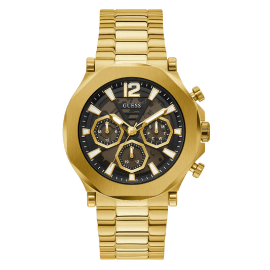 Picture of Guess EDGE Gold Stainless Steel Black Dial Chronograph Quartz Watch for Gents - GW0539G2 - Available at Raja Sahib
