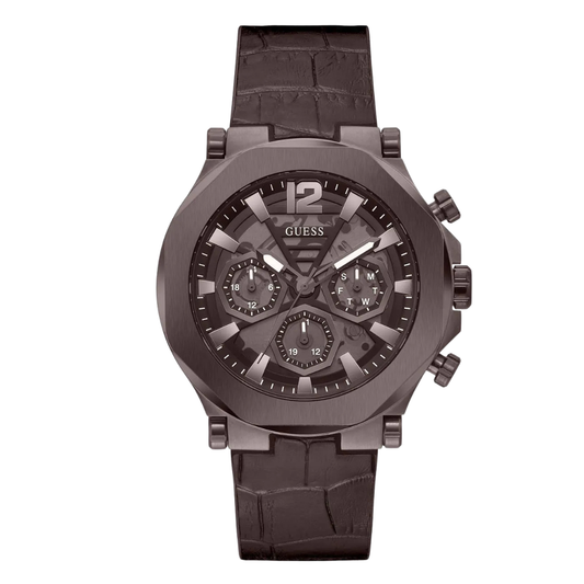 Picture of Guess EDGE Chocolate Brown Leather Strap Chocolate Brown Dial Chronograph Quartz Watch for Gents - GW0492G2 - Available at Raja Sahib