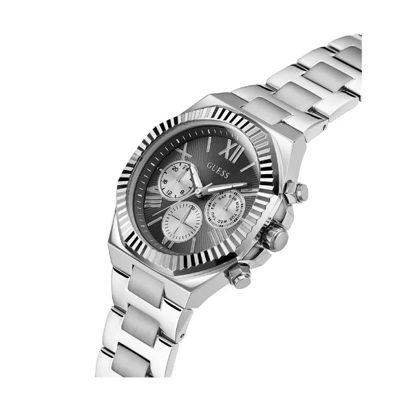 Picture of Guess Equity Silver Stainless Steel Black Dial Chronograph Quartz Watch for Gents - GW0703G1 - Available at Raja Sahib