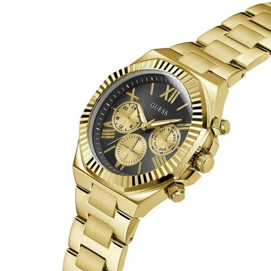Picture of Guess Equity Gold Stainless Steel Black Dial Chronograph Quartz Watch for Gents - GW0703G5 - Available at Raja Sahib