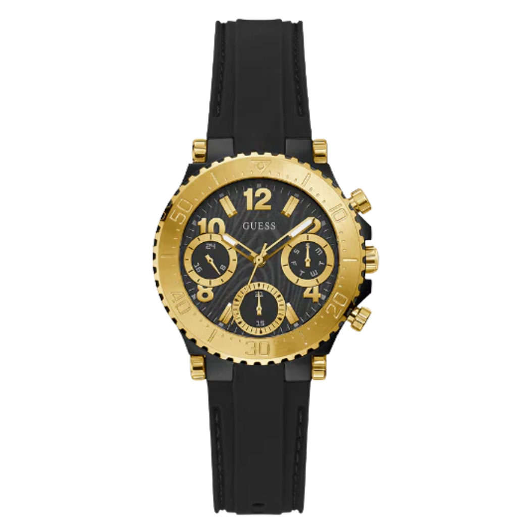 Picture of Guess Cosmic Black Silicone Strap Black Dial Chronograph Quartz Watch for Ladies - GW0466L1 - Available at Raja Sahib