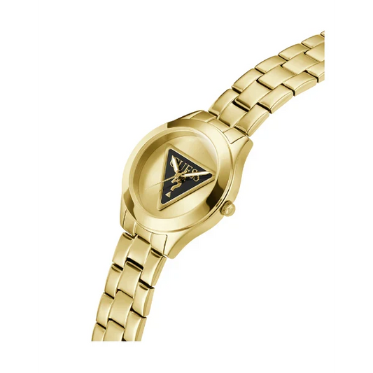 Guess Tri Plaque Gold Stainless Steel Gold Dial Quartz Watch for Ladies - GW0675L2