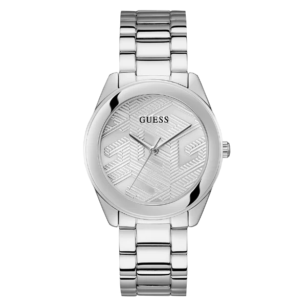 Picture of Guess Cubed Silver Stainless Steel Silver Dial Quartz Watch for Ladies - GW0606L1 - Available at Raja Sahib