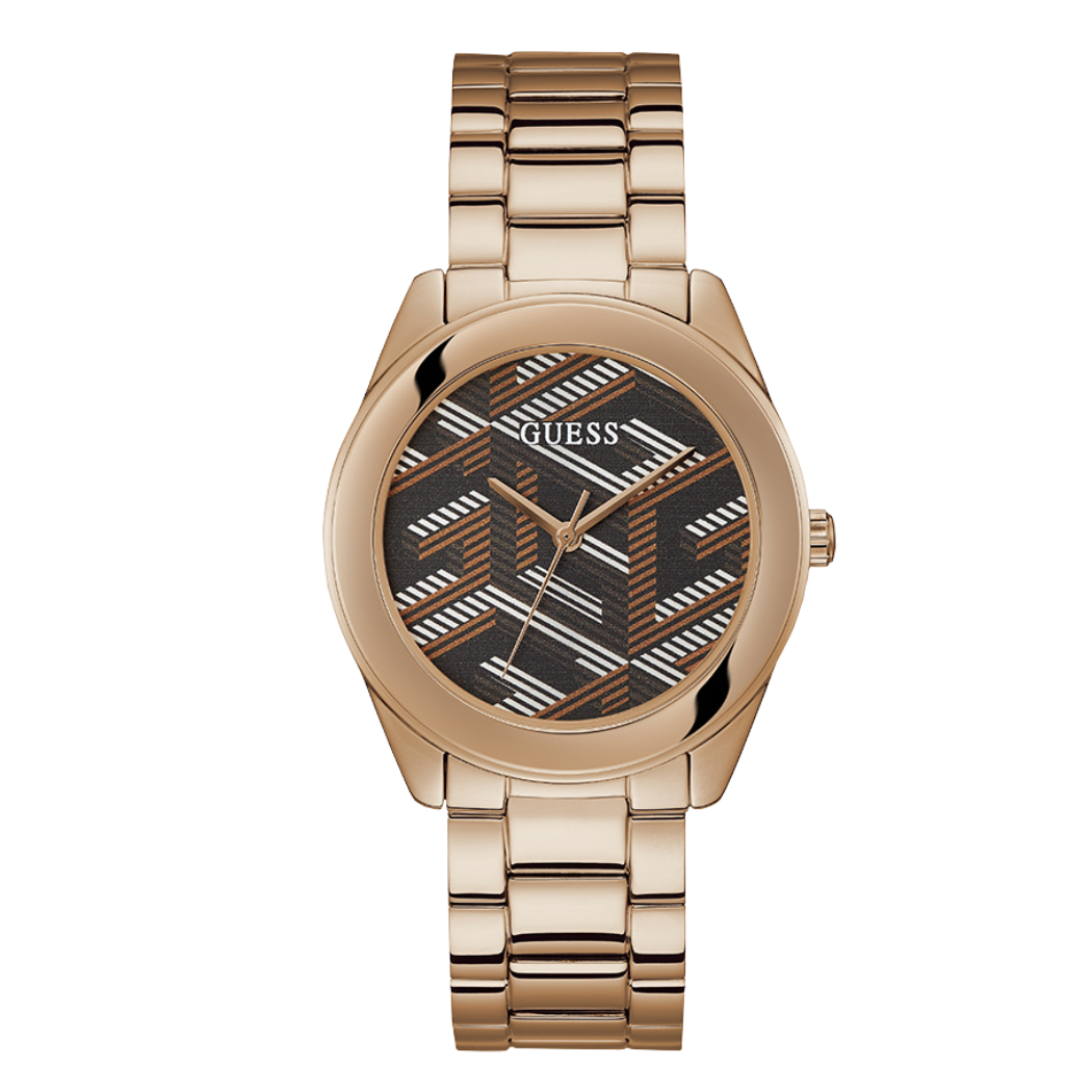 Picture of Guess Cubed Rose Gold Stainless Steel Black Dial Quartz Watch for Ladies - GW0607L3 - Available at Raja Sahib