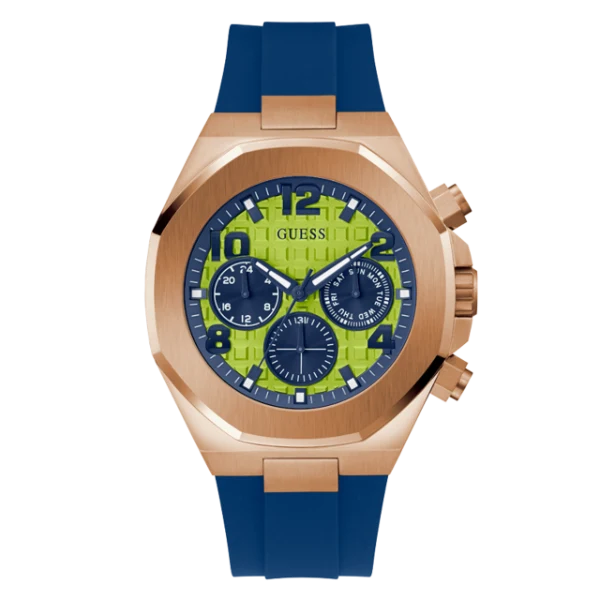 Picture of Guess Empire Blue Silicone Strap Lime Green Dial Quartz Watch for Gents - GW0583G3 - Available at Raja Sahib