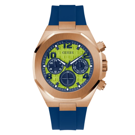 Picture of Guess Empire Blue Silicone Strap Lime Green Dial Quartz Watch for Gents - GW0583G3 - Available at Raja Sahib