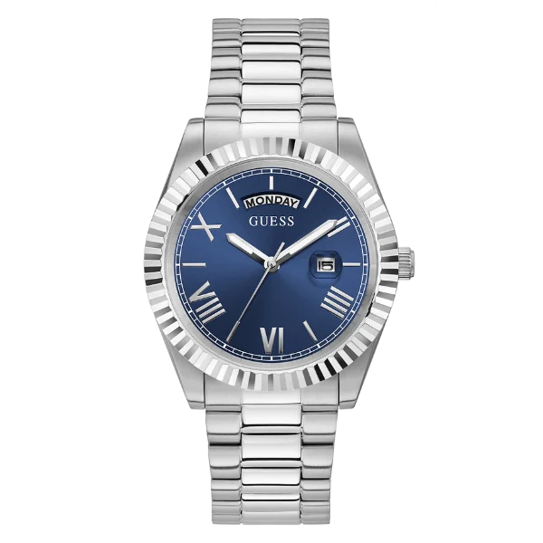 Picture of Guess Connoisseur Silver Stainless Steel Blue Dial Quartz Watch for Gents - GW0265G7 - Available at Raja Sahib