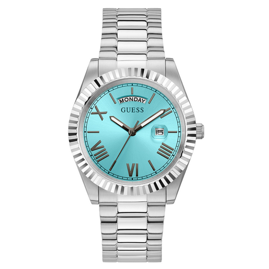 Picture of Guess Connoisseur Silver Stainless Steel Tiffany Blue Dial Quartz Watch for Gents - GW0265G11 - Available at Raja Sahib