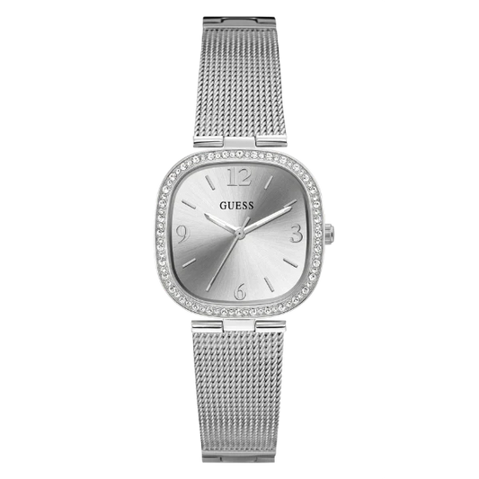 Guess Tapestry Silver Mesh Bracelet Silver Dial Quartz Watch for Ladies - GW0354L1